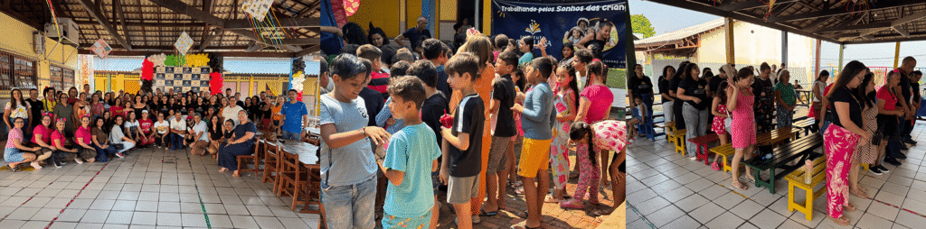 Celebração do Dia das Crianças na Escola Francisco Augusto Bacurau com atividades recreativas promovidas pelo Instituto Vida Plena.