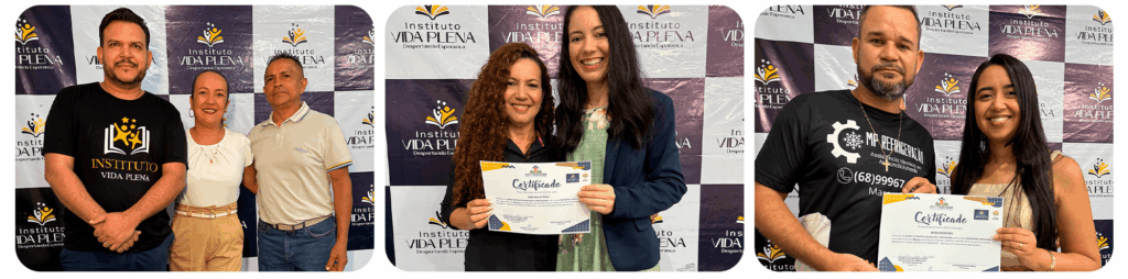 Entrega de certificados do Instituto Vida Plena para alunos de cursos profissionalizantes